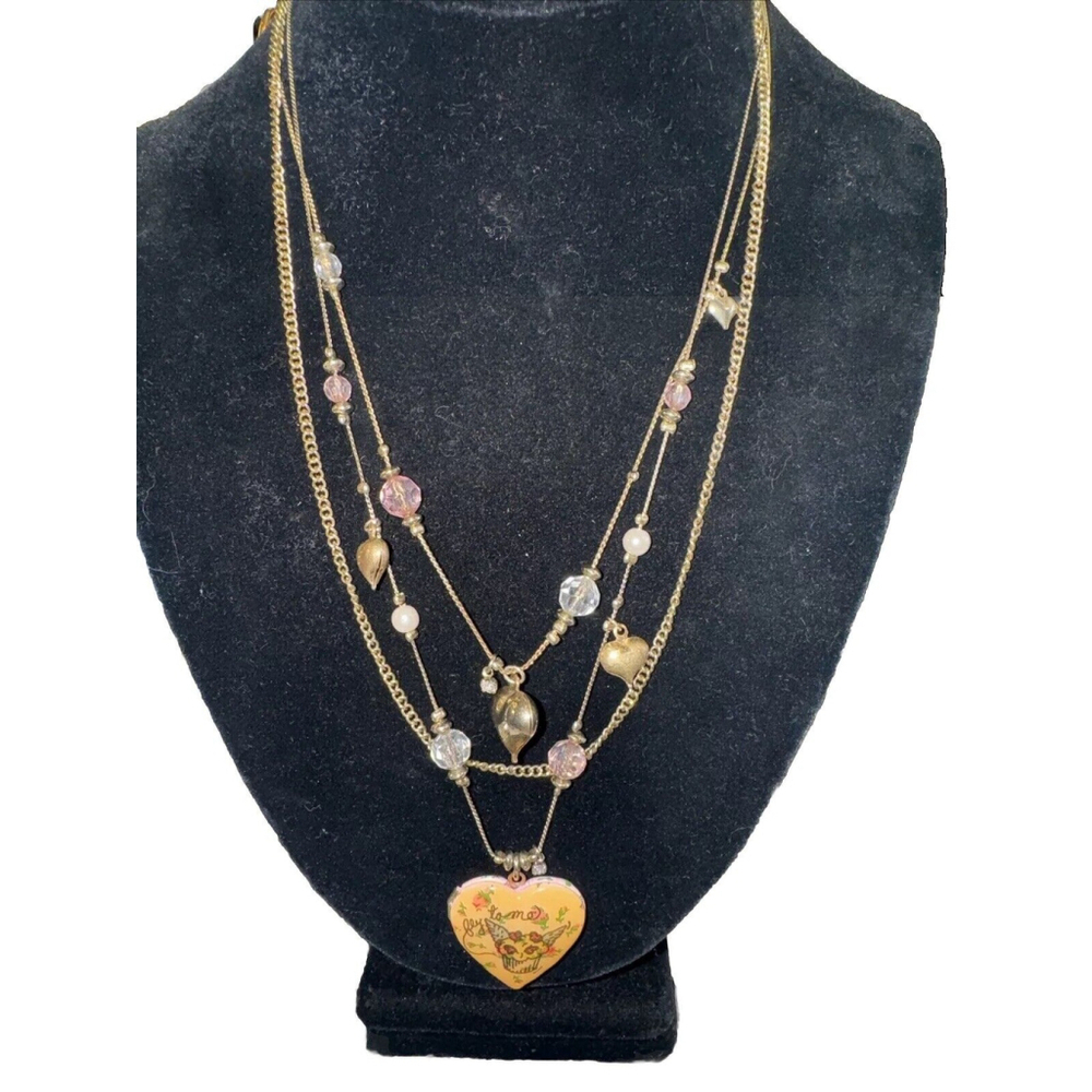 Betsey Johnson Tea Party Heart Locket Pearl Necklace Rare